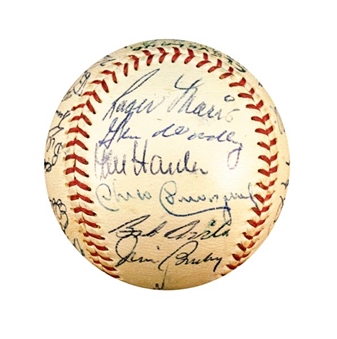 High Grade 1957 Cleveland Indians Team Signed Baseball With 32 Signatures Including Roger Maris